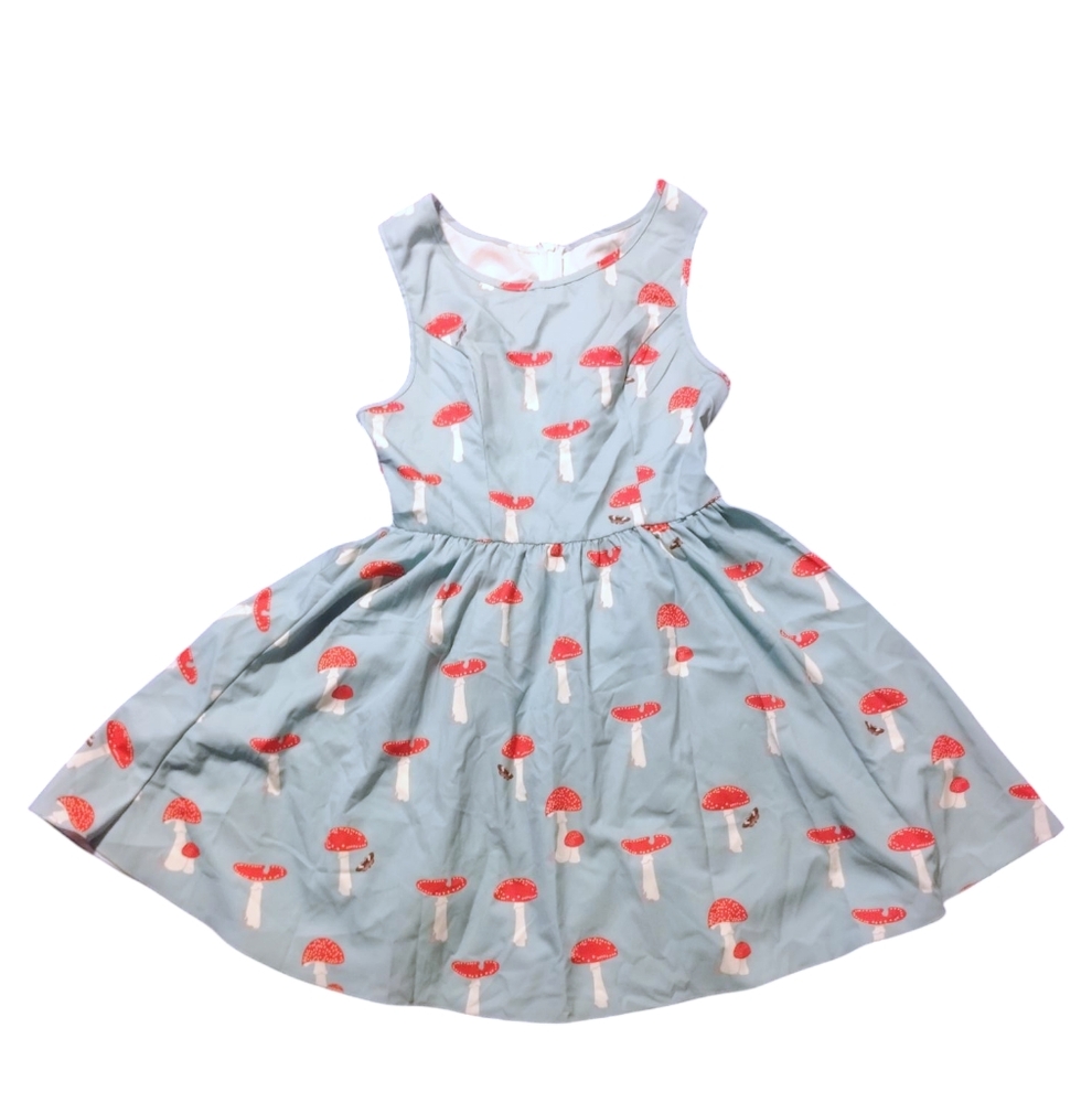 Blue Dress with Red Mushroom Print